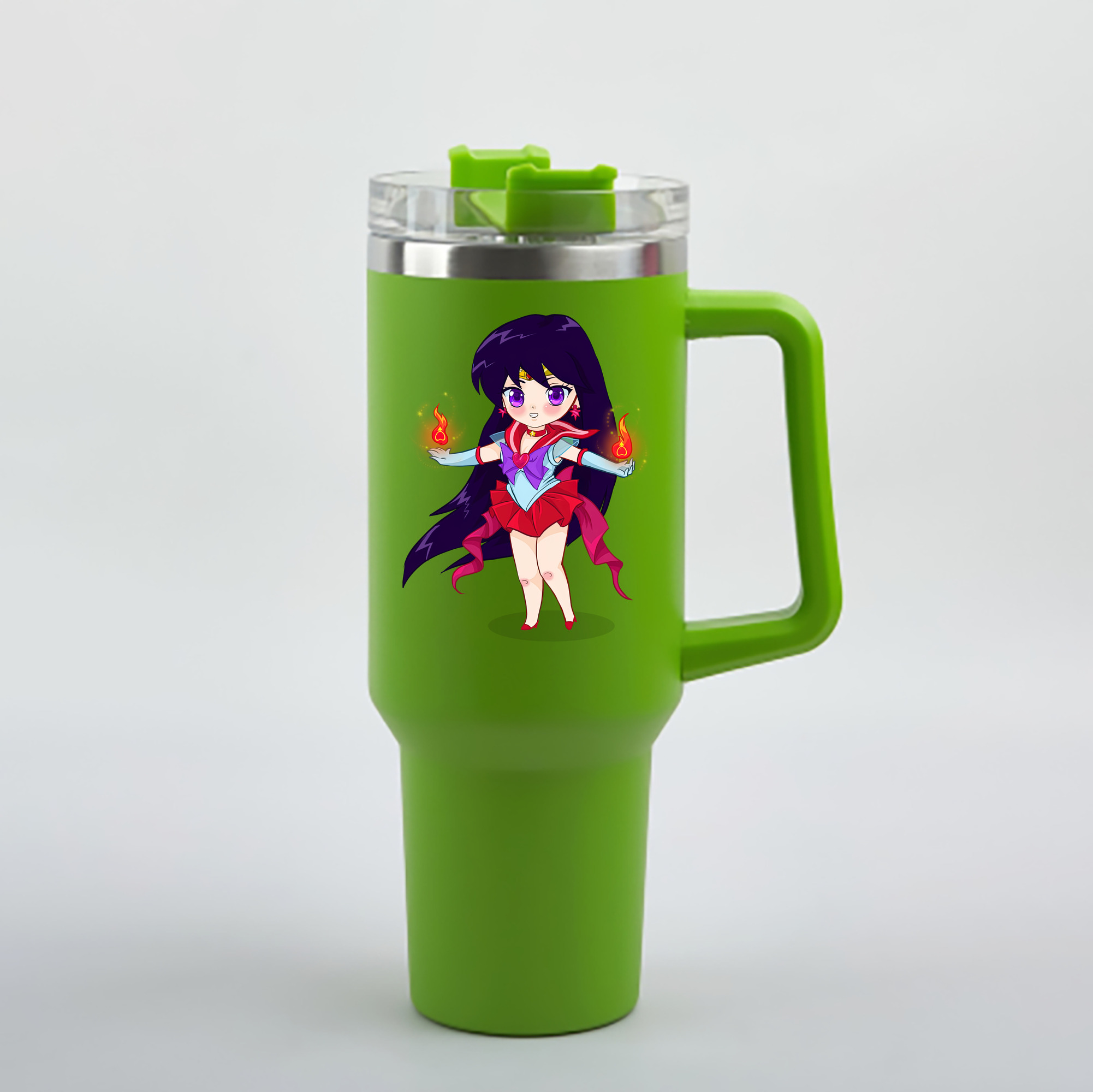 （画像用） 美少女戦士セーラームーン 火野レイ ひの レイ Sailor Moon Hino Rei （セーラーマーズ,Sailor Mars） 1200mL車用タンブラー - クリスタルステッカー（プラスチックストロー付き）